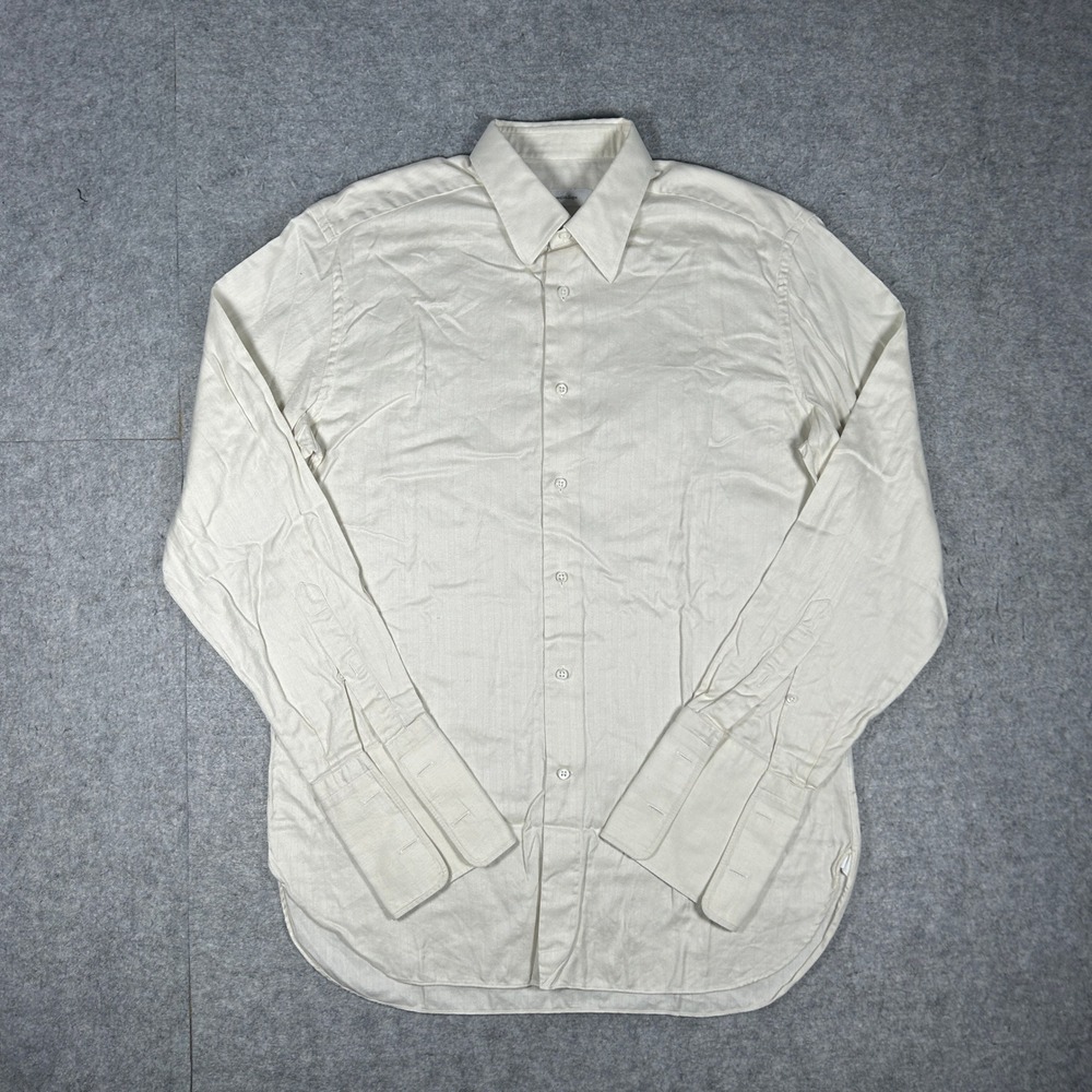 Ermenegildo Zegna Shirt Mens 16 Cream Rossini Herringbone Long Sleeve Luxury